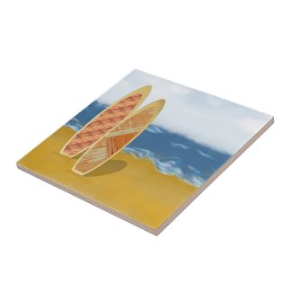Surf Boards On The Beach Art Ceramic Tile