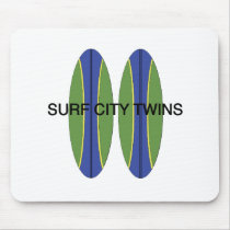Surf City Twin Surfboards mousepads by Scrappintwins Surf City Twin Surfboards mousepads