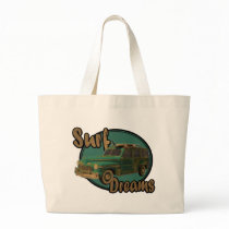 surf dreams lets go surfin in a woodie tote bag