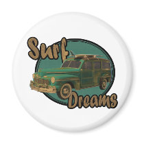 surf dreams lets go surfin in a woodie fridge magnets