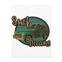 surf dreams lets go surfin in a woodie post card