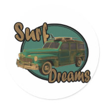 surf dreams lets go surfin in a woodie stickers
