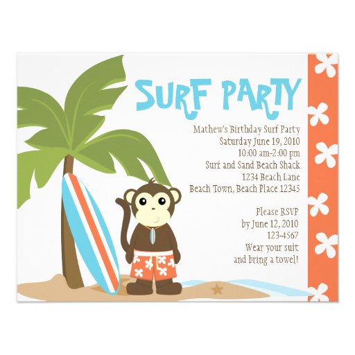 Surf Monkey Personalized Invitation