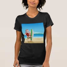 Surf Santa on the beach T-shirts