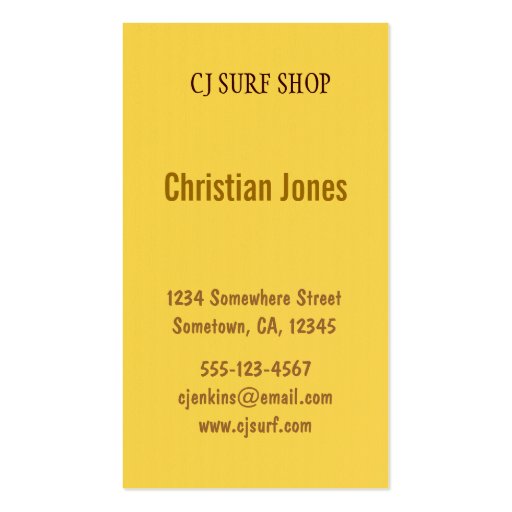 Surf Shop Business Card (back side)