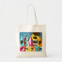 Surf Shop Surfing Ocean Beach Surfboards Palm Tree Canvas Bags