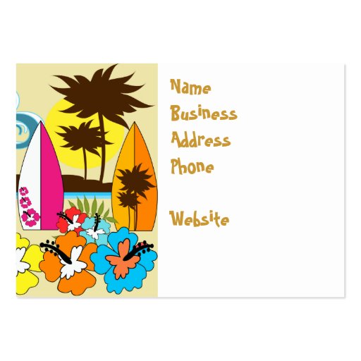 Surf Shop Surfing Ocean Beach Surfboards Palm Tree Business Cards (front side)