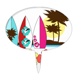 Surf Shop Surfing Ocean Beach Surfboards Palm Tree Cake Topper