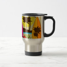 Surf Shop Surfing Ocean Beach Surfboards Palm Tree Mugs