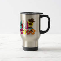 Surf Shop Surfing Ocean Beach Surfboards Palm Tree Coffee Mugs