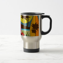 Surf Shop Surfing Ocean Beach Surfboards Palm Tree Coffee Mug