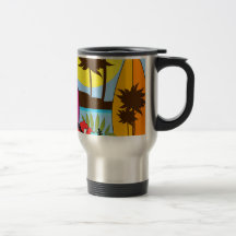 Surf Shop Surfing Ocean Beach Surfboards Palm Tree Mug