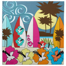 Surf Shop Surfing Ocean Beach Surfboards Palm Tree Napkins