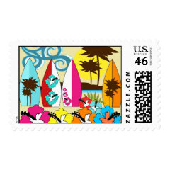 Surf Shop Surfing Ocean Beach Surfboards Palm Tree Postage Stamps