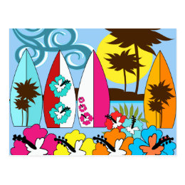 Surf Shop Surfing Ocean Beach Surfboards Palm Tree Postcard
