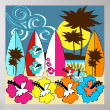 Surf Shop Surfing Ocean Beach Surfboards Palm Tree Posters