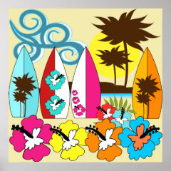 Surf Shop Surfing Ocean Beach Surfboards Palm Tree Poster