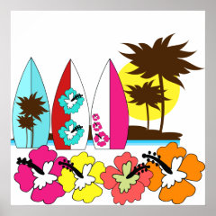 Surf Shop Surfing Ocean Beach Surfboards Palm Tree Posters