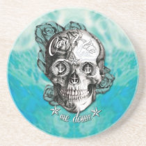 Surfabilly Nautical rose skull on waves background coasters