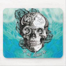 Surfabilly Nautical rose skull on waves background mousepads