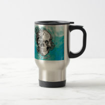 Surfabilly Nautical rose skull on waves background mugs