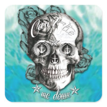 Surfabilly Nautical rose skull on waves background stickers