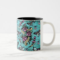Surfabilly Tattoo Icons Pattern on wood base. mugs