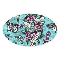 Surfabilly Tattoo Icons Pattern on wood base. stickers