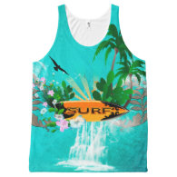 Surfboard with palm and flowers All-Over print tank top