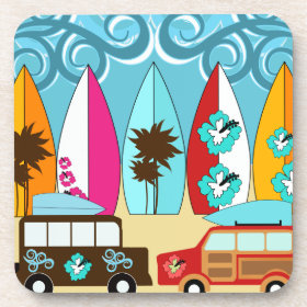 Surfboards Beach Bum Surfing Hippie Vans Drink Coasters