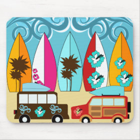 Surfboards Beach Bum Surfing Hippie Vans Mouse Pad