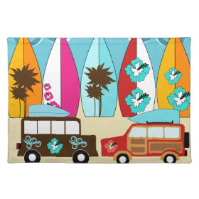 Surfboards Beach Bum Surfing Hippie Vans Placemat