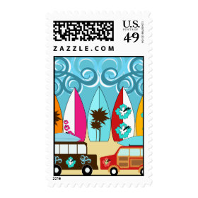 Surfboards Beach Bum Surfing Hippie Vans Postage Stamp