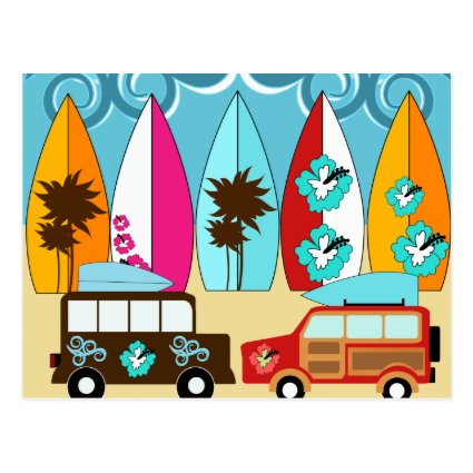 Surfboards Beach Bum Surfing Hippie Vans Postcards