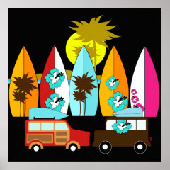 Surfboards Beach Bum Surfing Hippie Vans Posters