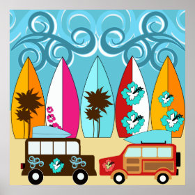 Surfboards Beach Bum Surfing Hippie Vans Print