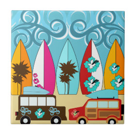 Surfboards Beach Bum Surfing Hippie Vans Tile
