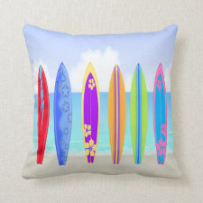 Surfboards Beach Throw Pillow