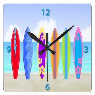 Surfboards Beach Wall Clocks