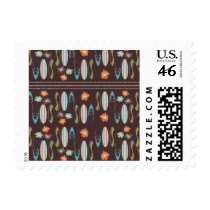 Surfboards & Hibiscus; Brown, Blue, & Orange Stamps