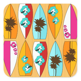Surfboards on the Boardwalk Summer Beach Theme Square Sticker