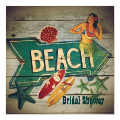 Surfer Aloha Hula Girl hawaii beach bridal shower Custom Invitation