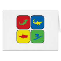 Surfer and Sharks Pop Art cards by evrose Surfer and Sharks Pop Art cards