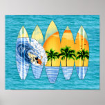 Surfer And Surfboards Poster