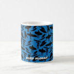 Surfer Collage in black on dark blue background Mug