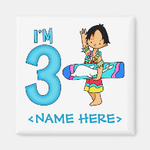 Surfer Dude 3rd Birthday Fridge Magnets