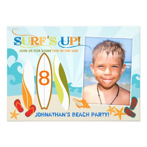 Surfer Dude and Surf Boards Beach Birthday Personalized Invitation