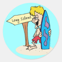 Surfer Dude Long Island Round Stickers