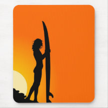 Surfer girl at sunset mouse pad
