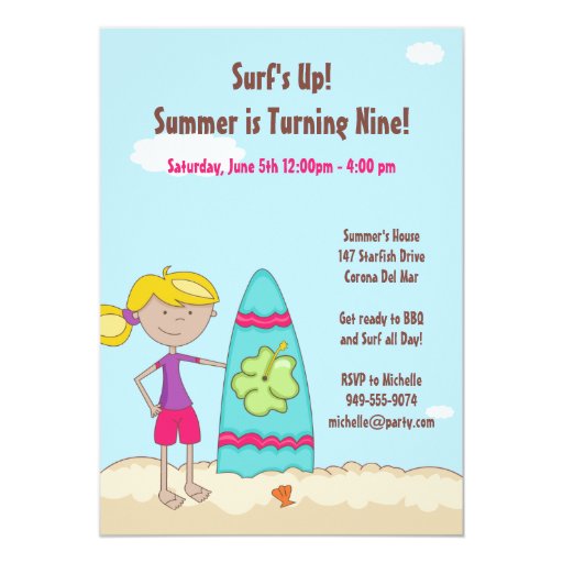 Surfer Girl Birthday Party Invitation Zazzle